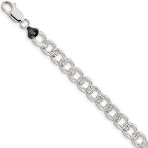 Men's 8mm, Sterling Silver Solid Pave Curb Chain Bracelet, 9 Inch