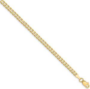 14k Yellow Gold 2.9mm Solid Beveled Curb Chain Anklet, 9 Inch