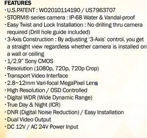Eyemax Storm Series TVL-204V 1080P HD-TVI Vandal DOME Camera 2.8-12mm Dual Power