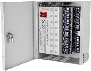 CCTV Camera Power Supply Distribution Box - 12V DC 16 channel 32 Amps UL Listed PTC Fused, Individual voltage adjustable for each output, 11-15V