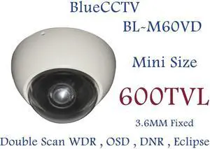 Bluecctv mini size vandal proof dome camera 600 TVL 3.6mm WDR OSD
