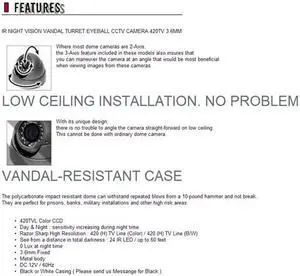 IR NIGHT VISION VANDAL TURRET EYEBALL CCTV CAMERA 420TV 3.6MM