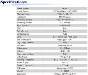 580 TV Lines 42IR 2.8 ~ 12mm Vari-Focal Lens Weatherproof Color Infrared Camera ( White, 12V DC )