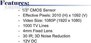 2 Mega Pixel Image Resolution 4mm Fixed Lens 30 IR Weatherproof HD SDI Bullet Camera ( 12V DC )