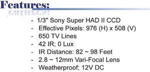 650TV Lines 2.8 ~ 12mm Vari-Focal Lens 42IR Weatherproof Color Infrared Dome Camera ( Grey, 12V DC )