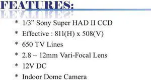 650 TV Lines 2.8 ~ 12mm Vari-Focal Lens 35IR Effio High Resolution Camera ( Black, 12V DC, Indoor Use Only )