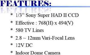 580 TV Lines 2.8 ~ 12mm Vari-Focal Lens 35IR Effio High Resolution Camera ( White, 12V DC, Indoor Use Only )