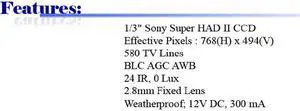 580 TV Lines 2.8mm Fixed Len 24 IR Weatherproof Effio High Resolution Camera ( White, 12V DC )
