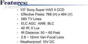 580 TV Lines 2.8 ~ 12mm Vari-Focal Lens 42IR Weatherproof Effio High Resolution Camera ( Grey, 12V DC )