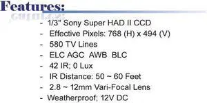 580 TV Lines 2.8 ~ 12mm Vari-Focal Lens 42IR Weatherproof Effio High Resolution Camera ( White, 12V DC )