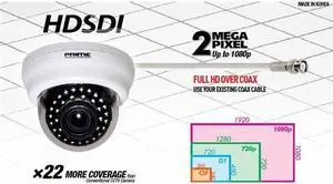 HD-SDI Indoor IR Dome camera: 2 Megapixel 1080p image, 2.8~12mm Adjustable Lens, 40 IR LED, ICR