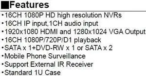 16 Channel 1080P H.264 HD high resolution NVR( Network Video Recorder ) - Supporting iPhone/iPad and Android, LT-2816NE-L, 6TB HDD