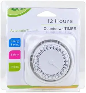 12-Hour Indoor Countdown Appliance Timer (White) - Turns Off Lights or Appliances Automatically!