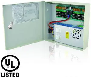Power Supply Distribution Box - 12V DC 18 channel 20 Amps, PTC, Key Lock, Voltage Control upto 13.5V UL Listed
