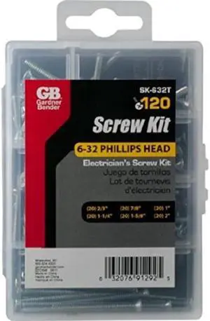 GARDNER BENDER SK-632T Screw Kit Phillips,6-32 120-Pc,PK120
