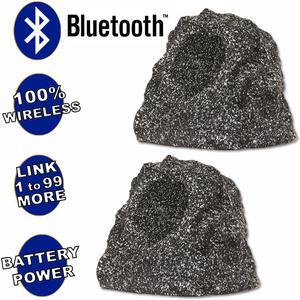 Theater Solutions B41GG Fully Wireless 120 Watt Rechargeable Battery Bluetooth Rock Speaker Pair Granite Link Up To 99 Speakers Wirelessly