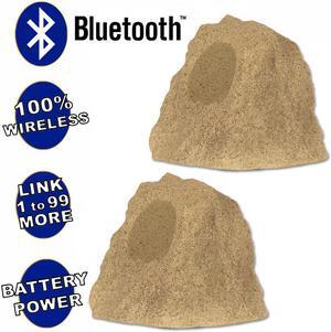 Theater Solutions B42S Fully Wireless 120 Watt Rechargeable Battery Bluetooth Rock Speaker Pair Sandstone Link Up To 99 Speakers Wirelessly