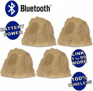 Theater Solutions B42S Fully Wireless 240 Watt Rechargeable Battery Bluetooth Rock 4 Speaker Set Sandstone Link Up To 99 Speakers Wirelessly