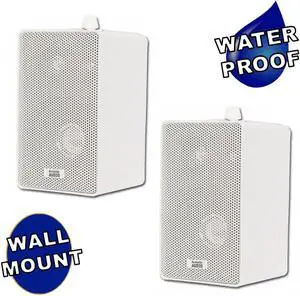Acoustic Audio AA251W Indoor Outdoor 3 Way Speakers White Mountable Pair