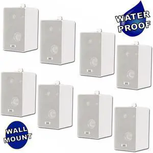 Acoustic Audio 251W Indoor Outdoor 3 Way Speakers 1600 Watt White 4 Pair Pack 251W-4Pr