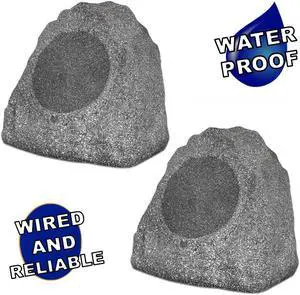 Theater Solutions 2R8G Outdoor Granite 8" Rock 2 Speaker Set for Deck Pool Spa Yard Garden