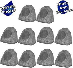 Theater Solutions 10R8G Outdoor Granite 8" Rock 10 Speaker Set for Deck Pool Spa Yard Garden