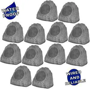 Theater Solutions 12R8G Outdoor Granite 8" Rock 12 Speaker Set for Deck Pool Spa Yard Garden