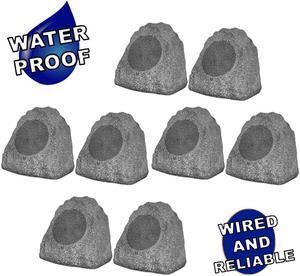 Theater Solutions 8R8G Outdoor Granite 8" Rock 8 Speaker Set for Deck Pool Spa Yard Garden