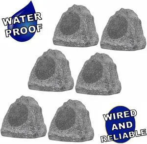 Theater Solutions 6R6G Outdoor Granite 6.5" Rock 6 Speaker Set for Deck Pool Spa Yard Garden