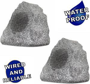 Theater Solutions 2R4G Outdoor Granite Rock 2 Speaker Set for Deck Pool Spa Patio Garden