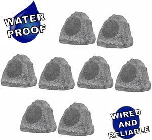 Theater Solutions 8R6G Outdoor Granite 6.5" Rock 8 Speaker Set for Deck Pool Spa Yard Garden