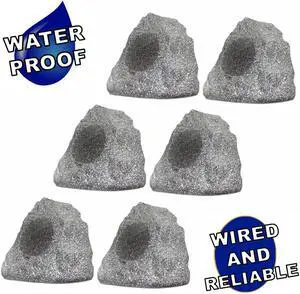 Theater Solutions 6R4G Outdoor Granite Rock 6 Speaker Set for Deck Pool Spa Patio Garden