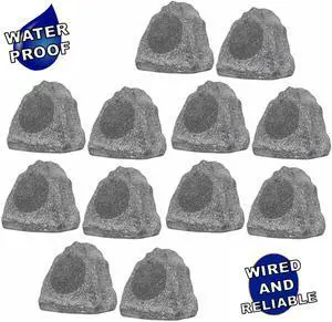 Theater Solutions 12R6G Outdoor Granite 6.5" Rock 12 Speaker Set for Deck Pool Spa Yard Garden