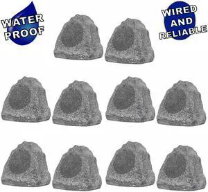 Theater Solutions 10R6G Outdoor Granite 6.5" Rock 10 Speaker Set for Deck Pool Spa Yard Garden