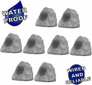 Theater Solutions 8R4G Outdoor Granite Rock 8 Speaker Set for Deck Pool Spa Patio Garden