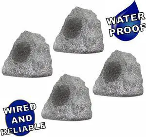 Theater Solutions 4R4G Outdoor Granite Rock 4 Speaker Set for Deck Pool Spa Patio Garden