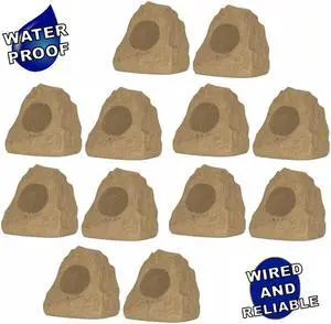 Theater Solutions 12R4S Outdoor Sandstone Rock 12 Speaker Set for Yard Patio Pool Spa