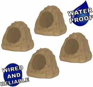 Theater Solutions 4R6S Outdoor Sandstone 6.5" Rock 4 Speaker Set for Deck Pool Spa Yard Garden