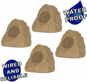 Theater Solutions 4R4S Outdoor Sandstone Rock 4 Speaker Set for Yard Patio Pool Spa