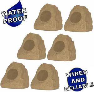 Theater Solutions 6R4S Outdoor Sandstone Rock 6 Speaker Set for Yard Patio Pool Spa