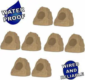 Theater Solutions 8R4S Outdoor Sandstone Rock 8 Speaker Set for Yard Patio Pool Spa