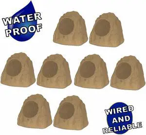 Theater Solutions 8R8S Outdoor Sandstone 8" Rock 8 Speaker Set for Deck Pool Spa Yard Garden