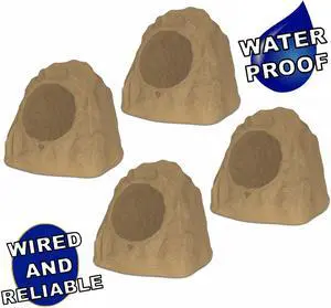 Theater Solutions 4R8S Outdoor Sandstone 8" Rock 4 Speaker Set for Deck Pool Spa Yard Garden