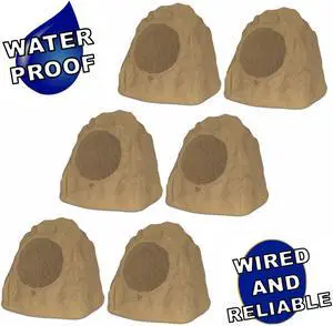 Theater Solutions 6R8S Outdoor Sandstone 8" Rock 6 Speaker Set for Deck Pool Spa Yard Garden
