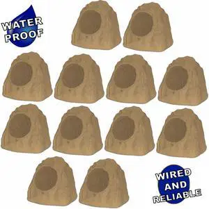 Theater Solutions 12R8S Outdoor Sandstone 8" Rock 12 Speaker Set for Deck Pool Spa Yard Garden