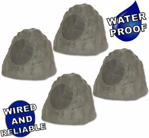 Theater Solutions 4R8SG Outdoor Slate Grey 8" Rock 4 Speaker Set for Deck Pool Spa Yard Garden