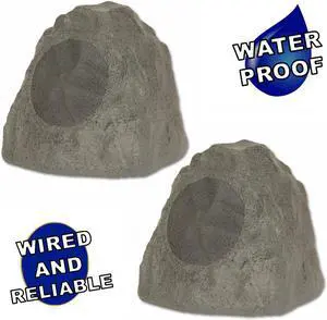 Theater Solutions 2R8SG Outdoor Slate Grey 8" Rock 2 Speaker Set for Deck Pool Spa Yard Garden