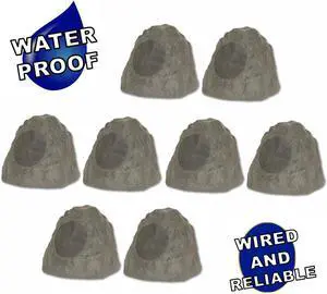 Theater Solutions 8R8SG Outdoor Slate 8" Rock 8 Speaker Set for Deck Pool Spa Yard Garden