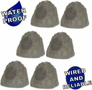Theater Solutions 6R8SG Outdoor Slate 8" Rock 6 Speaker Set for Deck Pool Spa Yard Garden