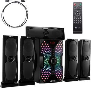 Frisby Audio 125 Watt Home Theater 5.1 Surround Sound Speaker System with Subwoofer, Bluetooth Wireless Streaming from Devices & Media Reader, RGB LED Pulse Lighting, Digital Optical Input  Black
